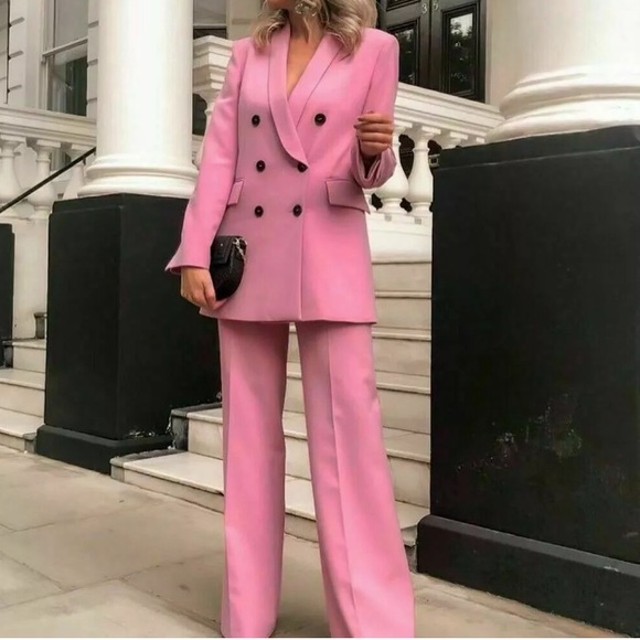 zara pink double breasted blazer